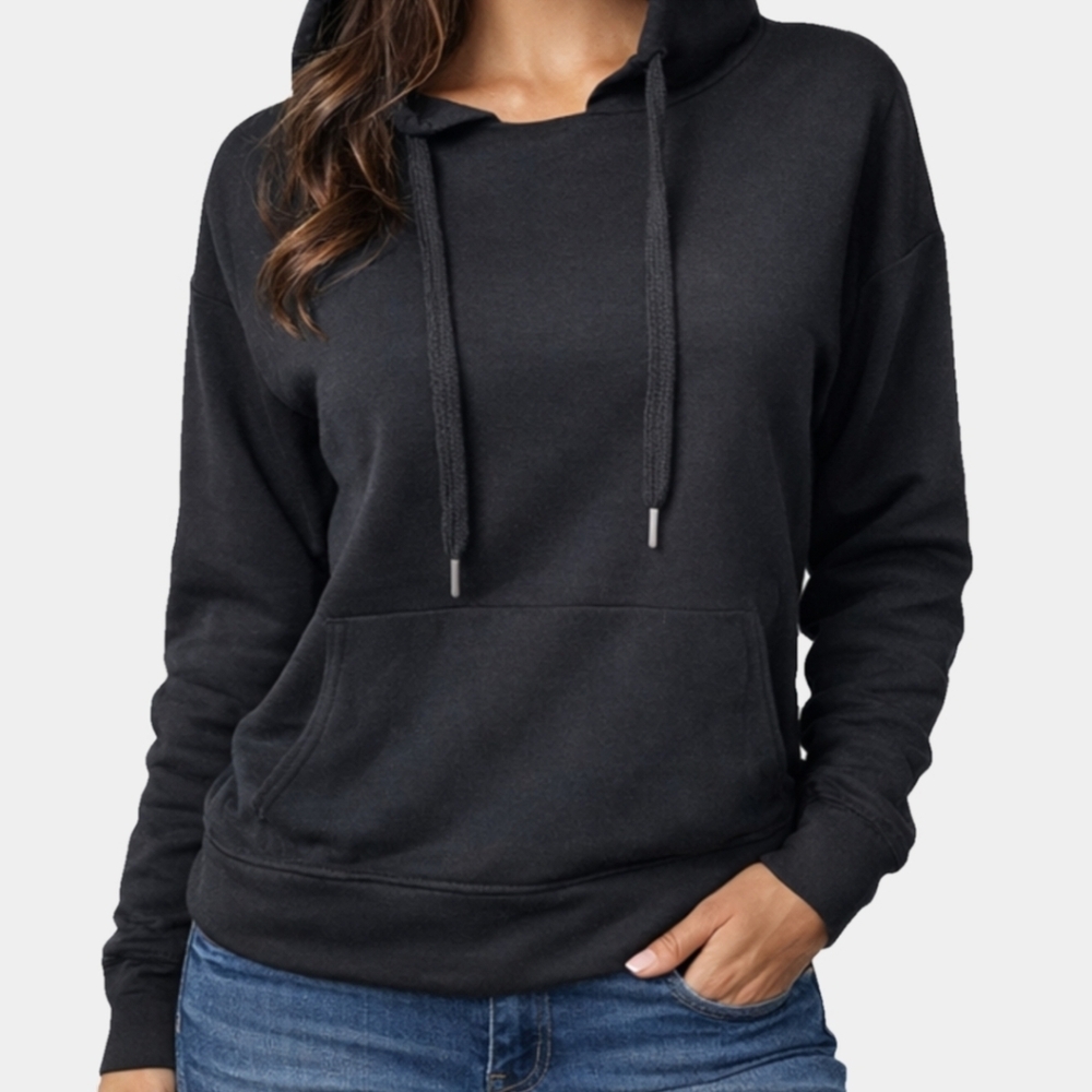 Apana Long Sleeve Black Hooded Pullover Athletic Sweatshirt Size M